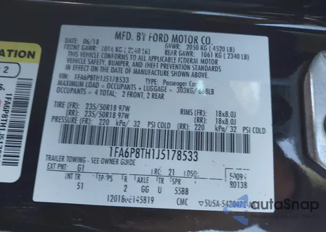 2018 Ford Mustang Ecoboost из США, поврежденный, VIN 1FA6P8TH1J5178533